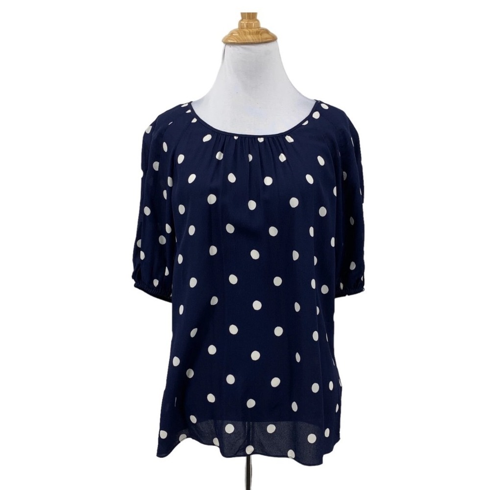 Boden Amber Polka Dot Puff Sleeve Blouse US 4 Scoop Neck 100% Viscose W0326
